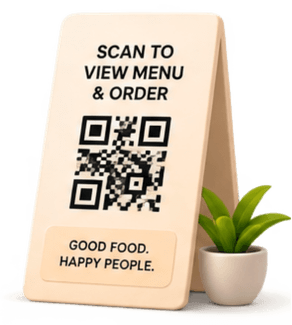 Table-top QR stand — scan to view menu and order